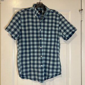 J Crew Mens Shirt S Blue Checkered Short Sleeve Button Up